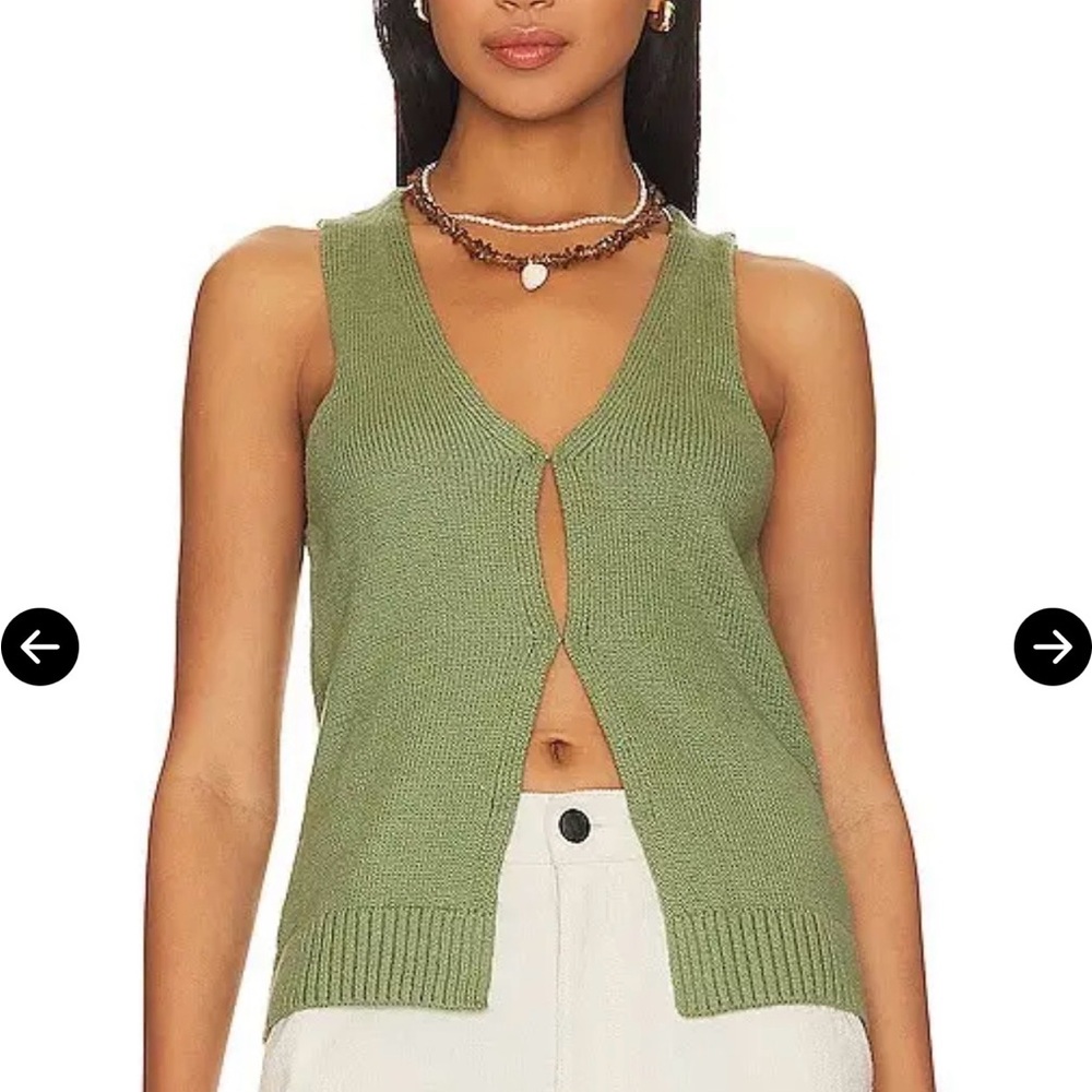 Olive Green Knit Button-Front Tank - NWT - L'Academie - Kilah Vest in Sage Green